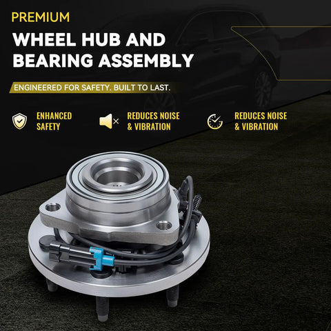 Front Wheel Bearing And Hub Assembly For 2006 To 2010 Hummer H3 And 2009 To 2010 H3t with six lug design and ABS wiring.