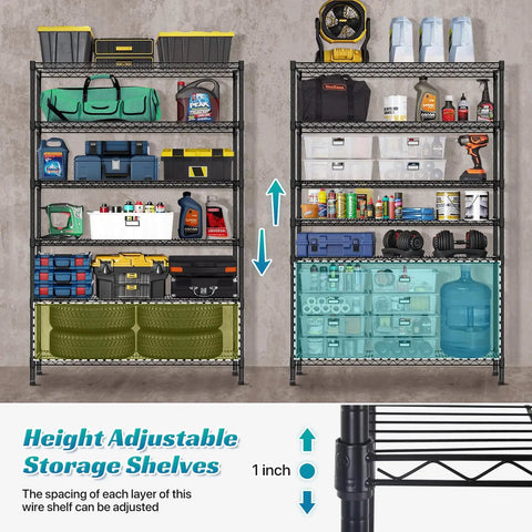Heavy Duty Six Tier Steel Wire Shelving Unit Built Like A Beast Garage Storage Rack No Flex Frame with adjustable shelves.