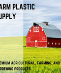 Red barn on a green field with text 'Farm Plastic Supply' and 'Premium Agricultural, Farming, and Gardening Products'.
