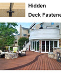 Heavy Duty Hidden Deck Fasteners With Rust Proof Star Hole Screws And Smooth Nylon Composite Decking Clips For Snug Edge Trims and Dead Secure Holds Covering Two Hundred Square Feet No Drama Install Gear on a wooden deck.