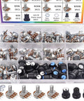 200 Piece Potentiometer Kit With Rotary Knobs And Nuts Washers For WH148 B Type Single Linear Taper 5K 10K 20K 50K 100K 250K 500K 1M Ohm Potentiometers For Audio Projects in organized box