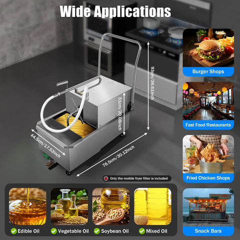Heavy Duty Commercial Fryer Filter Machine With 55 Liter Stainless Steel Oil Cart And 550W Motor for diverse kitchen applications.