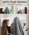 Heavy Duty Wall Mount Coat Rack Featuring Five Lock Down Hooks For All Your Everyday Essentials Like Hats Keys Wallets And Bath Towels Crafted From Corrosion Proof Aluminum In Crisp White Two Pack Bundle, anti-tear design shown.