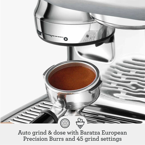 Fully Automatic Oracle Jet Espresso Machine With Auto Microfoam Steamer And Custom Cold Brew Options visible with portafilter and ground coffee.