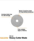 45mm Rotary Cutter Replacement Blades 5 Pack Ultra Sharp Precision Knives For Fabric Vinyl And Paper With Non Stick Coating For Smooth Cuts Heavy Duty Craft Supplies Perfect For Sewing Moms And Art Hustlers Who Demand Flawless Results, circular blade made of premium steel.