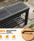 Rugged Rustic Storage Bench With Solid Wood Seat And Slatted Shelf Indoor Outdoor Shoe Rack 450 Lb Capacity Black 40 Inch