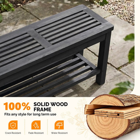 Rugged Rustic Storage Bench With Solid Wood Seat And Slatted Shelf Indoor Outdoor Shoe Rack 450 Lb Capacity Black 40 Inch