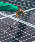 Heavy Duty Stainless Steel Solar Hanger Bolts With Slick Adjustable Height Mounts For All Weather Hitch Free Rooftop Installation And Bull Strong Panel Alignment being installed on solar panels.