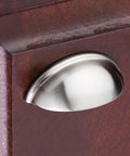 Sleek Small Cup Cabinet Pull With Mounting Screws In Brushed Oil Rubbed Bronze Finish For Kitchen Drawers And Bathroom Vanities, side view.