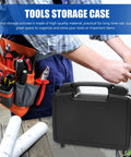 Top Shelf All Weather Badass Black Plastic Toolbox With Removable Storage Tray Portable Repair Case For Small Parts Organizing And Hand Tool Carrying Boss Grade Equipment Box on workbench