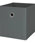 Foldable Gray Storage Cube With Sturdy Metal Ring Handle, No Sweat Shelf Bin Great For Bedroom Or Living Room, Quick Wipe Clean Fabric Organizer To Snap Shut And Hold Your Daily Gear, gray fabric cube with circular metal handle.