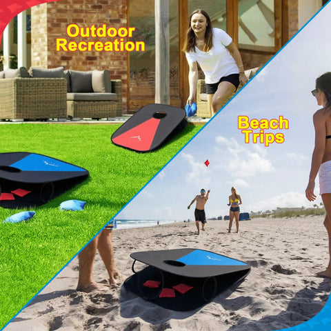 Portable Foldable Cornhole Boards Set 3 By 2 Feet With Carrying Case used for beach trip and backyard play