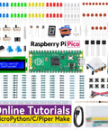 Raspberry Pi Pico Starter Kit With 40 Projects And Online Tutorials For MicroPython C And MakeCode No Fuss Setup One Stop Learning Electronics And Programming For Beginners And Pros showing components and cables.
