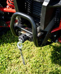 Front view of UTV Winch Mounting Plate For Honda Talon 2019 To 2021 Black beefy heavy duty thick steel on grass