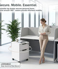Eight Person Modular Cubicle Workstation Featuring Tall Privacy Panels And Integrated Power Hubs Plus Rolling File Drawers For A Stress Free Big League Office Setup with rolling file cabinets and plants.