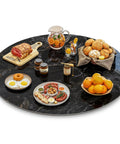 Smooth Operator 35.5 Inch Lazy Susan Turntable With Grip Tight Non Slip Base featuring a glossy black surface with food items.