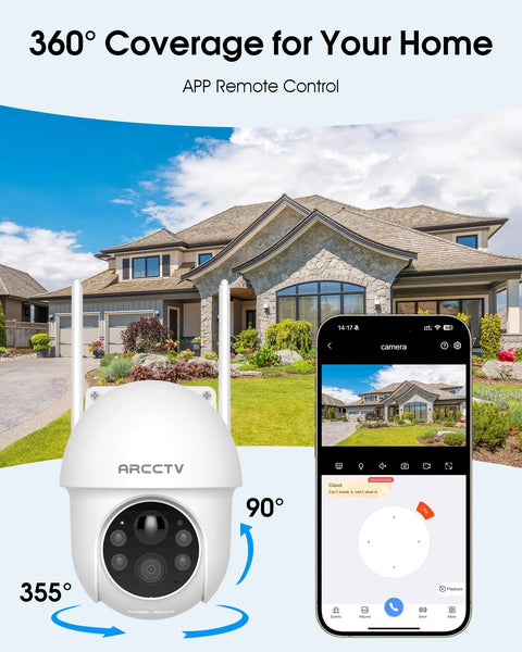 Solar Wireless Outdoor Security Cameras Two Pack With 4MP Ultra HD 360 Degree View Battery Powered Outdoor Camera on house