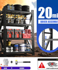 Hella Tough Heavy Duty Garage Shelving Rack With Cold Rolled Steel Frame And Massive Four Thousand Pound Load Capacity, 4 tier with various tools.