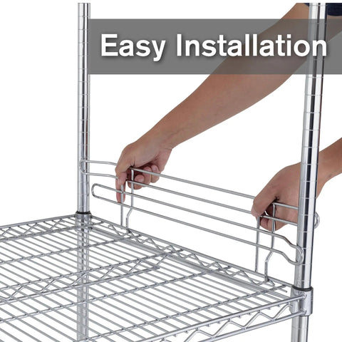 Installing a Top Tier Four Inch Stackable Ledge For Classic Wire Shelving with chrome support on a rack.