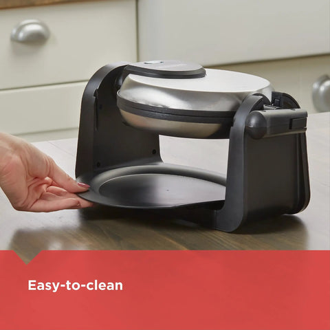 Four Slice Belgian Waffle Maker With Flip Feature for Evenly Cooked Waffles shown with easy-to-clean tray in kitchen