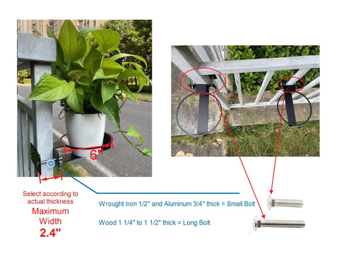 Heavy Duty Iron Black Deck Railing Flower Pot Holder For 6 Inch Round Planters, Sturdy Wall Or Rail Mount Bracket, Universal Outdoor Hanging Clamp, Supports Up To 20 Lbs, 4 Pack