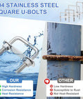Comparison of rust-free 304 stainless steel U-bolts and rusty iron U-bolts on a blue pipe