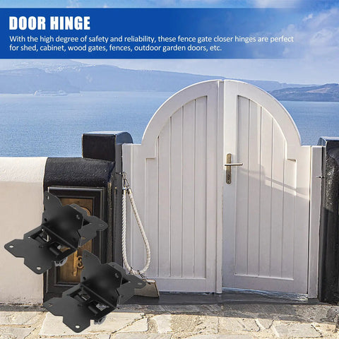 Pair Of Heavy Duty Black Gate Hinges Forged From Tough Rust Proof Stainless Steel To Lock Down Your Fence Setup And Withstand Years Of Heavy Daily Abuse Reliably on a garden gate.