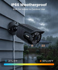 4 Pack 4K 8MP PoE Security Cameras Wired Bullet IP66 Waterproof Outdoor Indoor Surveillance Cams Add On Model mounted on wall in rain.