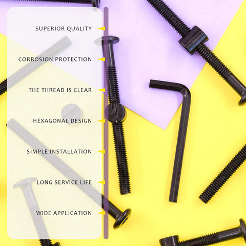Solid M6x80mm Crib Hardware Kit Packed With Corrosion Resistant Barrel Nuts And Hex Socket Head Bolts Tough As Nails Fasteners on colorful background.