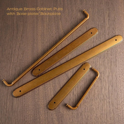 Six Pack Antique Brass Cabinet Pulls With Base Plate Backplate 12.6 Inch Center Dope Retro Zinc Alloy Kitchen Drawer Handles