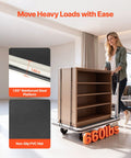 Woman using Foldable Push Cart Dolly With 660 Pound Capacity And Swivel Wheels For Moving Platform And Flatbed Cart Built From Heavy Duty Steel indoors.