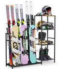 Freestanding Ski And Snowboard Rack Keeps Your Gnarly Shred Gear Totally Organized Holds three boards and four ski sets with helmets.