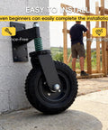 8 Inch Heavy Duty Fence Gate Wheels 660 Lbs Capacity Built Like A Tank With Spring Cushioned Casters 360 Degree Swiveling Rollers mounted on wall with installation.