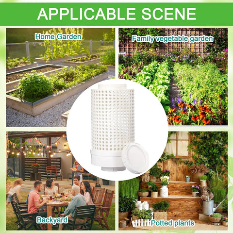 Two Pack Inground Worm Composters For Outdoors Reduce Food Waste And Build Rich Soil In Raised Beds Garden Health Durable PVC Bins Each With About 1.6 Gallon Capacity And Compact 11.8 By 6.3 By 6.3 Inches in various garden scenes.