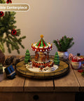 Slick Sixteen Inch Round Wooden Lazy Susan Turntable Organizer holding a festive carousel centerpiece with trees.