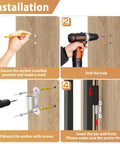Installation steps for Top Shelf White Fence To Wall Anchor Kit For Tight Dog Playpen Sets showing marking, drilling, and anchoring.