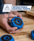 Hands holding a blue block from the Multipurpose Project Blocks Set Four Hexagon Woodworking Blocks For Stable Work Surface And Up To 200 Lbs