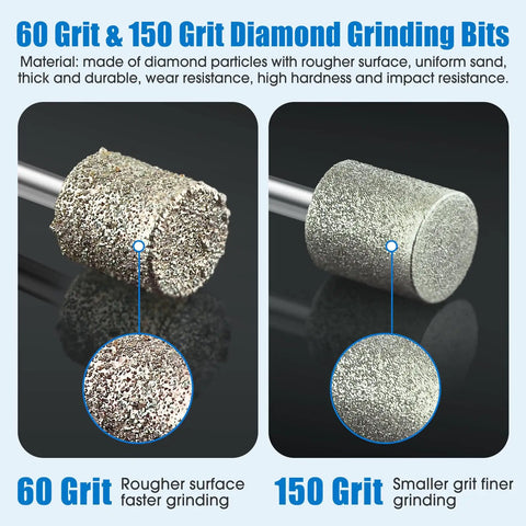 24-Piece Diamond Grinding Bit Set For Rotary Tools With One Eighth Inch Shank, 60 and 150 grit polishing burrs
