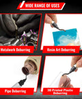 Top Shelf Deburbing Tool Kit Comes With 21 Tough M2 And M35 Cobalt Steel Blades And Heavy Duty CNC Aluminum Handle Perfect For Knocking Off Rough Bits On Steel Brass And Aluminum Projects Smooth And Easy in use for metalwork, resin art, pipe, and plastic.