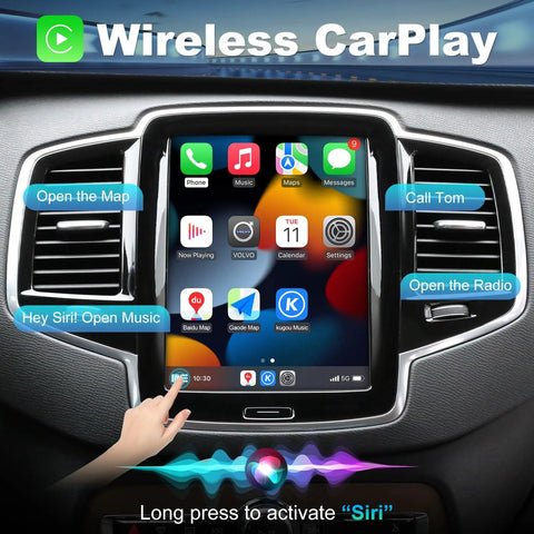 Wireless CarPlay And Android Auto Module For Volvo Sensus 2016 To 2022 Plug And Play Retrofit Kit Upgrade with app icons on screen