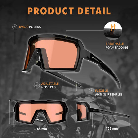 Badass Photochromic Safety Glasses with No Cap Impact Resistance for Cycling and Motorcycle Riding Featuring Rustproof Frames and Lightweight ANSI Z87 Approved Gear That Slaps for Worksite or Outdoor Adventures, showing adjustable nose pad and foam padding.