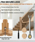 Heavy Duty Hidden Newel Post Mounting Kit For Wood Stair Railing Hardware Includes Four Inch Lag Bolts Nuts And Red Oak Plugs for securing newel post.