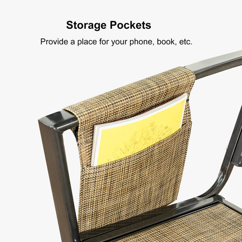 Close-up of beige side storage pockets on Three Seat Deluxe Outdoor Porch Swing With Weather Resistant Steel Frame Heavy Duty Construction Adjustable Tilt Canopy Beige Side Storage Pockets And Smooth Rocking Motion Supports Up To 750 Pounds.