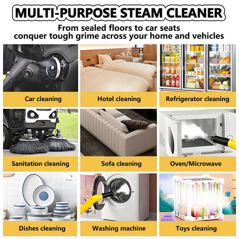 Multi-purpose steam cleaning applications for home and car surfaces with the 3000W High Pressure Steam Cleaner With Ozone Function.