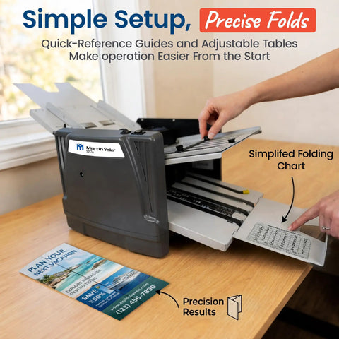 Automatic Paper Folding Machine With Auto Feed for Busy Offices demonstrating simple setup and precise folds with guides