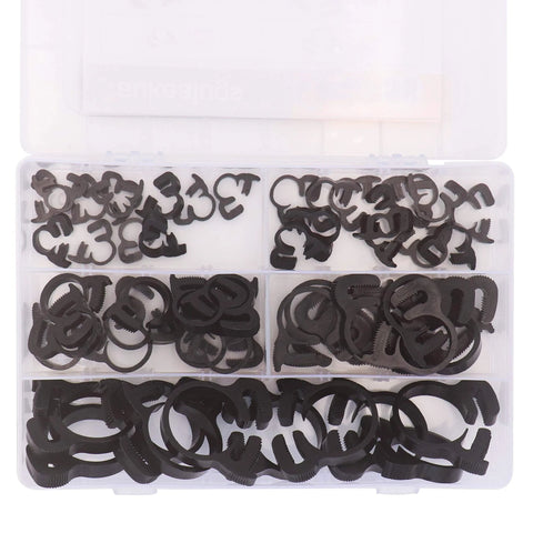 60 Pcs Heavy Duty Nylon Double Snap Hose Clamps Set In 8 Sizes For Silicone Vinyl LDPE Tubing with storage box visible