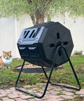 Dual Chamber 42 Gallon Black Outdoor Compost Tumbler Bin For Backyard Garden And Kitchen Rotating Drum With Easy Turn Mechanism