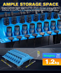 Pro Grade Engine Part Organizer Nylon Tray for Valves and Engine Parts Keeps Valve Springs Crankshafts Camshafts Cylinder Head Screws Collets and More Neatly Stacked for Easy Tool Storage and Quick Access for Auto Shop or DIY Garage shown with dimensions