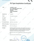 EU Type-Examination Certificate for Bombproof CO2 Laser Goggles with OD 6 Plus filter and 75 VLT lens detailing compliance and specifications.