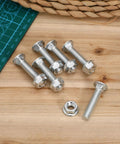 Heavy Duty Carriage Bolt And Nut Set With Washers, 20 Sets Fully Threaded Carbon Steel Fasteners, Silver Finish, on wood surface